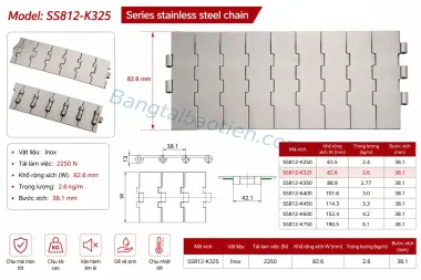 XÍCH INOX SS812-K325 (Xích Tải Thẳng Chịu Lực Cao)