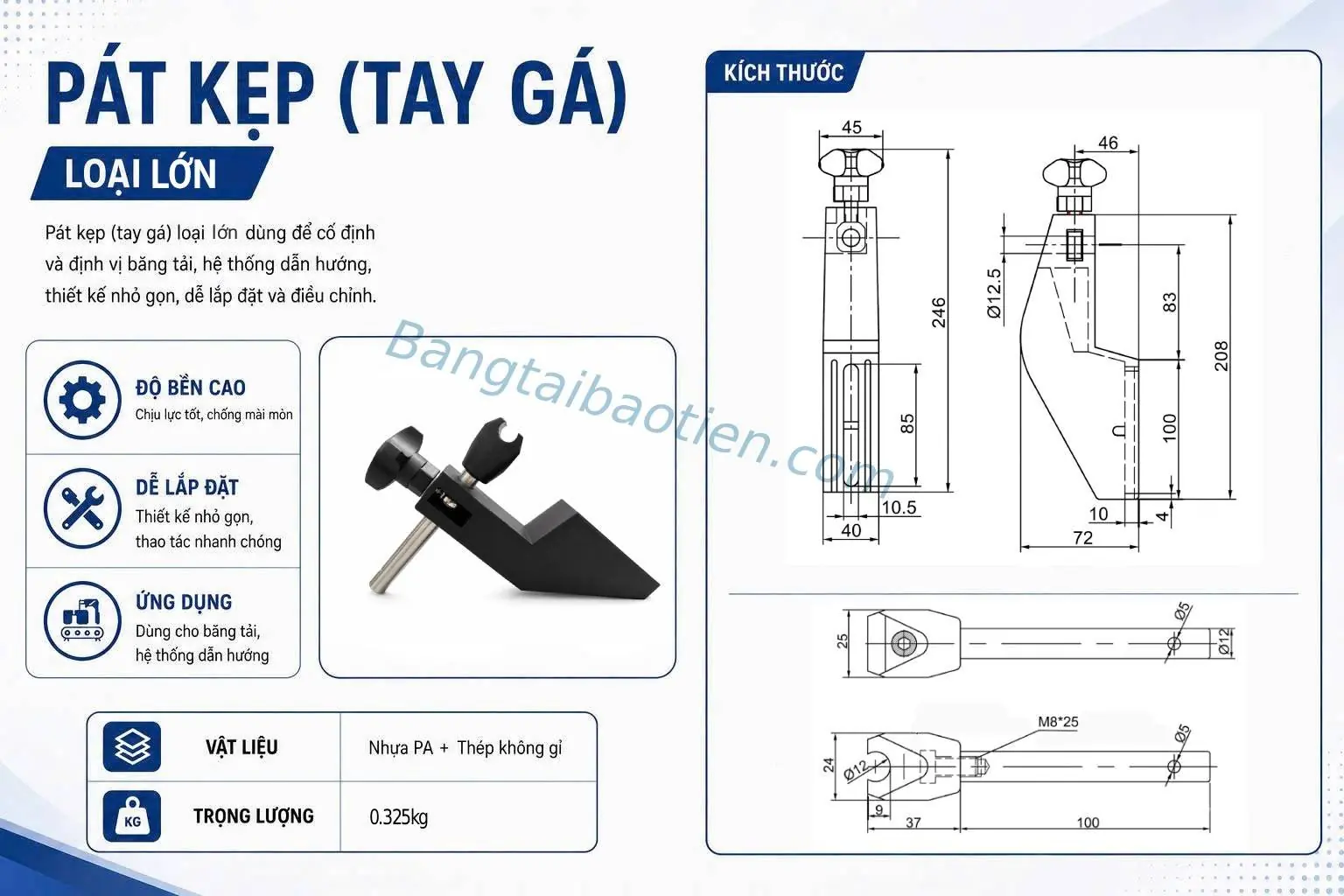 PÁT KẸP RÃNH ĐƠN (TAY GÁ) - LOẠI LỚN