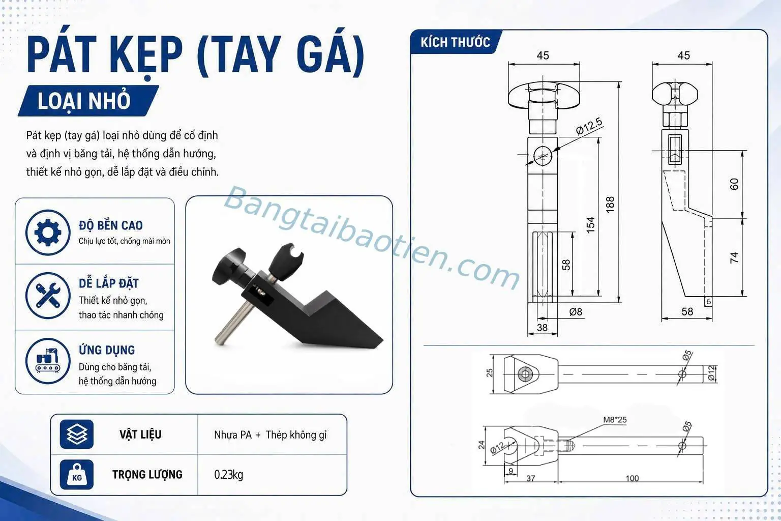 PÁT KẸP RÃNH ĐƠN (TAY GÁ) - LOẠI NHỎ