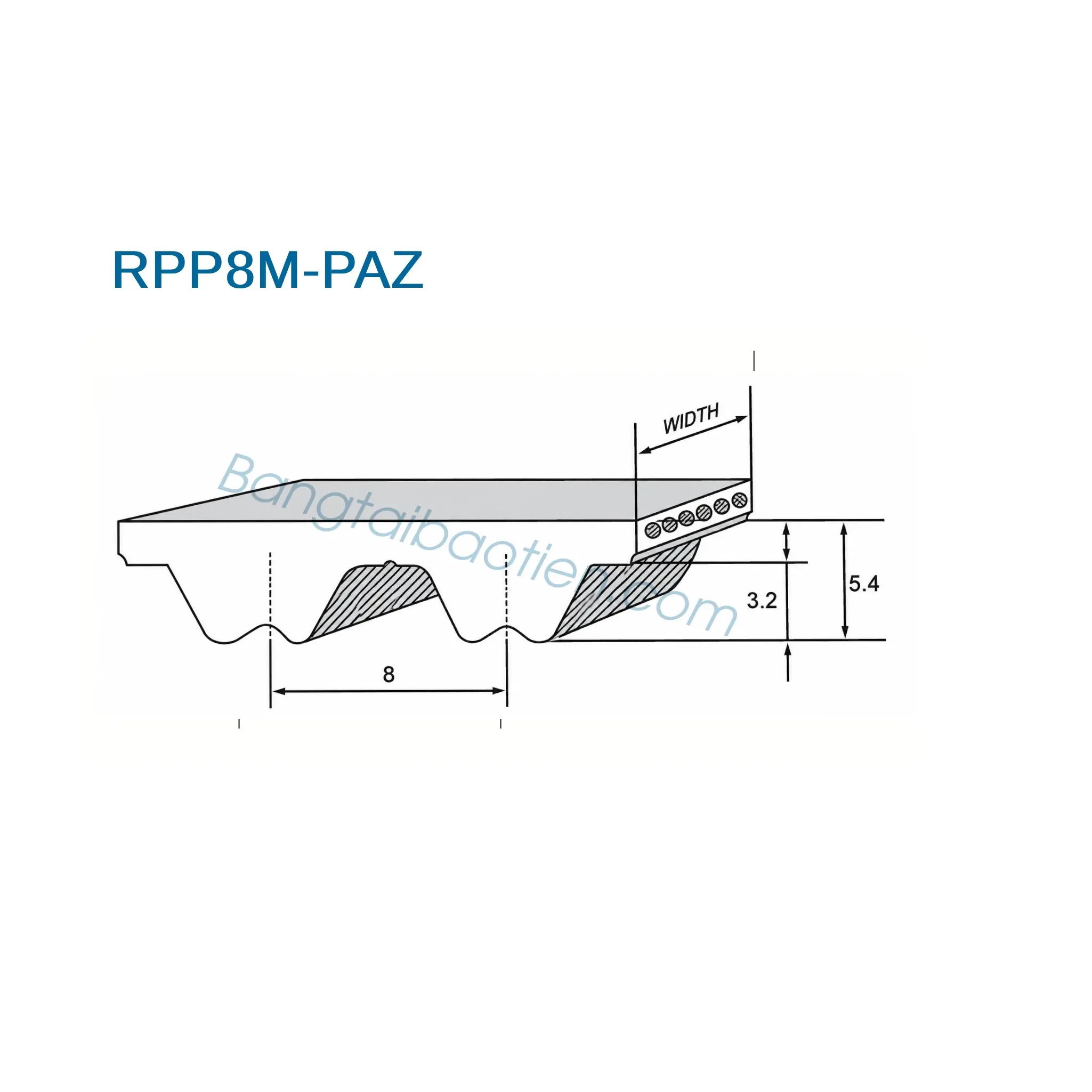 Dây PU răng RPP8M-PAZ (Răng Có Rãnh + Nỉ Xanh)
