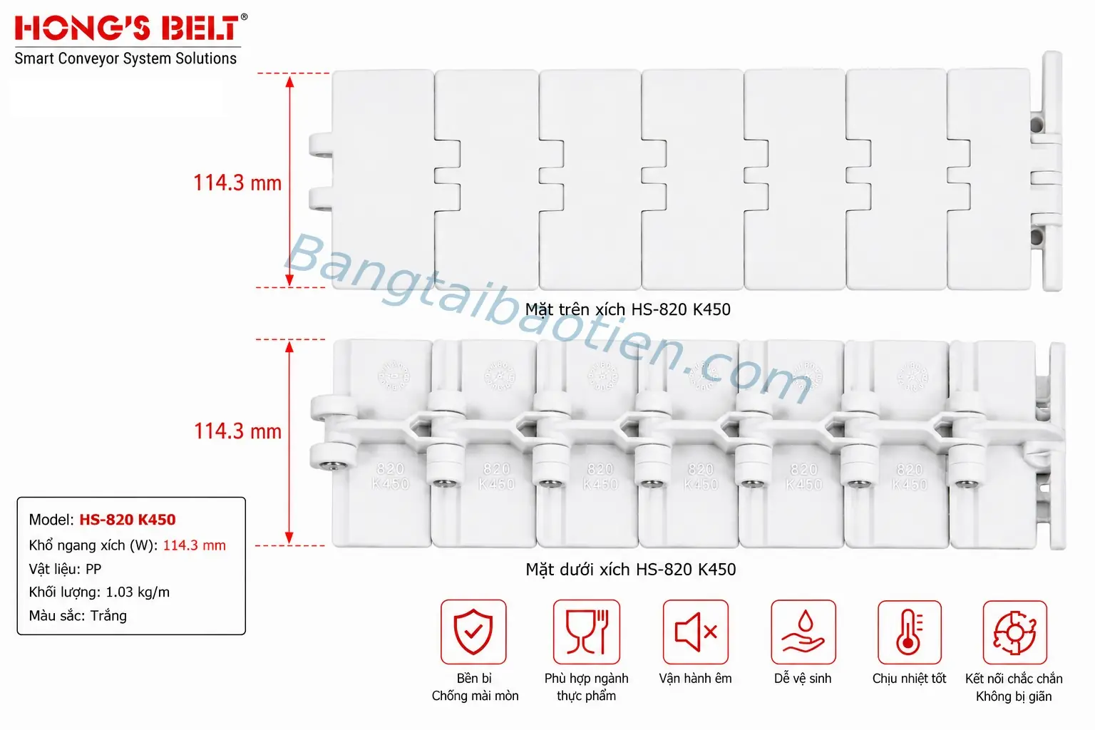 XÍCH NHỰA HS-820-K450 MÀU TRẮNG